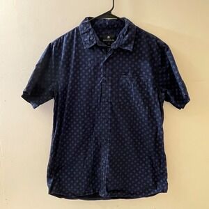 Shouthouse Mens Medium Button Down Shirt Short Sleeve Blue Pattern Casual